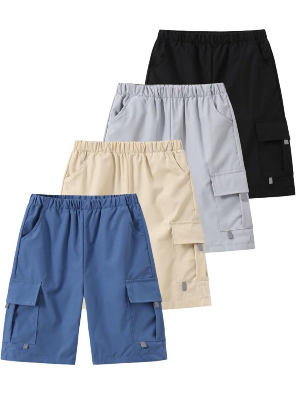 Boys' 4-Pack Cargo Jogger Shorts with Pockets, Sizes 3-14Y, Comfy & Stylish